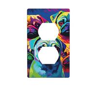 MJHKXLJ Multiple Dogs Pop Art Pugs Printed Double Socket Wall Panel Electrical Socket Cover Plate Shatter Decoration Durable 4.5x2.76in