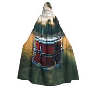 MJHKXLJ Music Drum in Field Prints Hooded Cloak for Halloween, Role-Playing, and Costume Parties