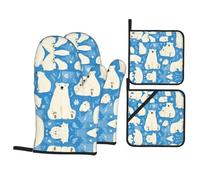 MJHKXLJ Polar Bear Printing Oven Mitts and Pot Holders Sets for Kitchen Baking - Insulated, Thick, Durable, and Anti-Scalding