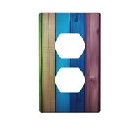 MJHKXLJ Rainbow Colored Wood Background Printed Double Socket Wall Panel Electrical Socket Cover Plate Shatter Decoration Durable 4.5x2.76in