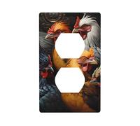 MJHKXLJ Roosters Dressed in Many Colors Printed Double Socket Wall Panel Electrical Socket Cover Plate Shatter Decoration Durable 4.5x2.76in