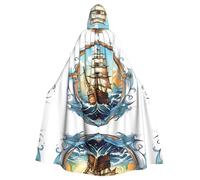 MJHKXLJ Sail Boat Nautical Compass Prints Hooded Cloak for Halloween, Role-Playing, and Costume Parties