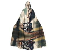 MJHKXLJ Steam Train Clouds Prints Hooded Cloak for Halloween, Role-Playing, and Costume Parties