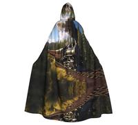 MJHKXLJ Steam Train Prints Hooded Cloak for Halloween, Role-Playing, and Costume Parties