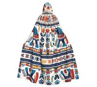 MJHKXLJ Swedish Dala Horse Folk Prints Hooded Cloak for Halloween, Role-Playing, and Costume Parties