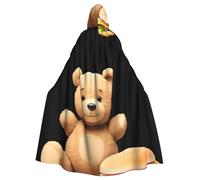MJHKXLJ Teddy bear toy next to the hamburger Prints Hooded Cloak for Halloween, Role-Playing, and Costume Parties