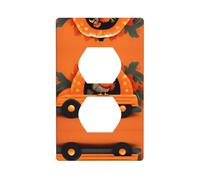 MJHKXLJ Thanksgiving Turkey on Pumpkin Car Printed Double Socket Wall Panel Electrical Socket Cover Plate Shatter Decoration Durable 4.5x2.76in