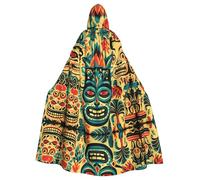 MJHKXLJ Vintage Aloha Tiki Pattern Prints Hooded Cloak for Halloween, Role-Playing, and Costume Parties