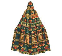 MJHKXLJ Vintage Aloha Tiki Pattern Prints Hooded Cloak for Halloween, Role-Playing, and Costume Parties