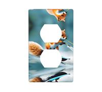 MJHKXLJ Water Skiing Fox Squirrel Printed Double Socket Wall Panel Electrical Socket Cover Plate Shatter Decoration Durable 4.5x2.76in
