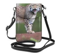 MJHKXLJ Wild bobcat Printed Ladies' mobile phone with leather foreskin, crossbody flip cover, small adjustable shoulder strap