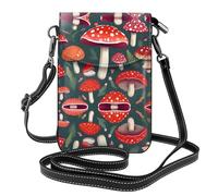 MJHKXLJ wild mushroom Printed Ladies' mobile phone with leather foreskin, crossbody flip cover, small adjustable shoulder strap