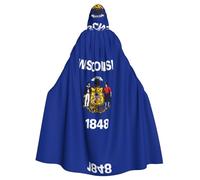 MJHKXLJ Wisconsin State Flag Prints Hooded Cloak for Halloween, Role-Playing, and Costume Parties