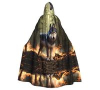 MJHKXLJ Wolf In Flames Prints Hooded Cloak for Halloween, Role-Playing, and Costume Parties
