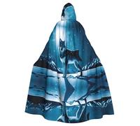 MJHKXLJ Wolf on snowy mountain Prints Hooded Cloak for Halloween, Role-Playing, and Costume Parties