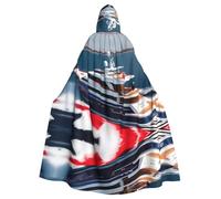 MJHKXLJ Words Stripes Yacht Prints Hooded Cloak for Halloween, Role-Playing, and Costume Parties