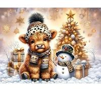 MjhRcll Christmas Diamond Painting Kits for Adults - Highland Cow Diamond Art Kits Full Round Drill, 5D DIY Winter Gem Art Paint by Diamonds for Home Wall Decor16x12 inch