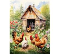 MjhRcll Stamped Cross Stitch Kits,Chicken Embroidery Starter Kit for Adult Beginners,Animals Cross Stitch Kits for Adults 12×16 Inch