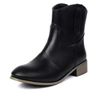 MJIASIAWA Comfortable Chelsea Women Round Toe Ankle Boots Girls Winter Outdoor Slip On Bow Booties Block Heel Black Size 7.5 UK/43 Asian