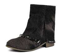 MJIASIAWA Comfortable Chelsea Women Round Toe Ankle Boots Girls Winter Outdoor Slip On Bow Booties Block Heel Black Size 1.5 UK/34 Asian