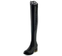 MJIASIAWA Women Block Heel Wedding Elegant Over The Knee Boots Winter Round Toe Fashion Pull On Party Long Booty Black Size 7.5 UK/43 Asian