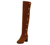 MJIASIAWA Women Classic Button Over The Knee Riding Boots Block Heel Round Toe Winter Fashion Chunky Long Booty Warm Yellow Size 9 UK/46 Asian