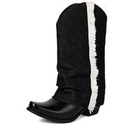 MJIASIAWA Women Mid Calf Slip On Pointed Toe Cowboy Boots Winter Outdoor Embroidered Western Block Heel Dance Booties Black Size 7 UK/42 Asian