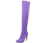 MJIASIAWA Women Over The Knee Winter Pointed Toe Stiletto Heels Stretch Boots Dress Slip On Evening Thigh High Leopard Boots Light-Purple Size 8 UK/44 Asian