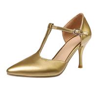 MJIASIAWA Women Pointed Toe Bridal Party Stiletto Sandals Elegant High Heels Evening Formal Dress T Strap Shoes Gold Size 9 UK/45 Asian