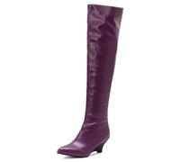 MJIASIAWA Women Pointed Toe Elegant Wedge Heel Over The Knee Boots Pull On Winter Fashion Warm Riding Booty Thigh Purple Size 2 UK/35 Asian