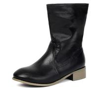 MJIASIAWA Women Round Toe Chelsea Mid Calf Comfortable Slouch Boots Slip On Equestrian Winter Classic Booties Buckle Black Size 7 UK/42 Asian