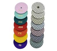 MJINA 80mm Dry/Wet 3" Polishing Pads for Stone Polisher 7-Step Hook and Loop Abrasive Buffing Set Disk with Flexible Velcro(Speed Ratio100,7 Pcs)