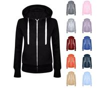 MJIQING hoodie blanket Ladies Plain Zip Up Hoodie Womens Fleece Hooded Top Long Sleeves Front Pockets Soft Stretchable Comfortable Hooded Sweatshirts for Daily