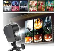 MJJAOQYF Halloween Christmas Holographic Window LED Projector Lights, 12 Movies Festival Decoration for Home Party, with A Tripod,Black