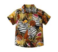 Mjjsk Boys Hawaiian Shirts Button Down Shirt Easter Short Sleeve Kids Tropical Coconut Tree Funny Shirts Floral Beach Holiday Summer Tops A21 (Y2-1-Orange,8-9 Years)