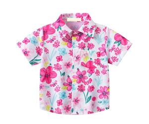 Mjjsk Boys Hawaiian Shirts Girls Button Down Shirt Short Sleeve Summer Beach Tropical Cartoon Print Holiday Shirts Kids Casual Tops A01 (Hot Pink,6-7 Years)
