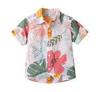 Mjjsk Boys Short Sleeve Hawaiian Shirts Summer Beach Button Down Shirts Tropical Cartoon Funny Holiday Shirt Kids Casual Fashion Tops (A-3-Pink,4-5 Years)