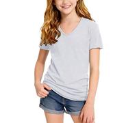 Mjjsk Girls Boys T Shirts Short Sleeve V Neck Summer Tops Plain Casual Comfortable Basic Tees Kids Breathable Lightweight School Tshirt (White,11-12 Years)
