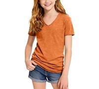 Mjjsk Girls Boys T Shirts Short Sleeve V Neck Summer Tops Plain Casual Comfortable Basic Tees Kids Breathable Lightweight School Tshirt (Orange,11-12 Years)
