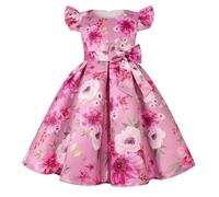 Mjjsk Girls' Dresses Vintage Floral A Line Formal Party Dress Kids Birthday Wedding Princess Dress Graduation Evening Prom Frocks (Hot Pink,9-10 Years)