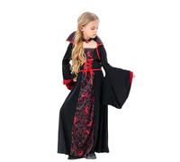 Mjjsk Girls Halloween Dress Gothic Vampire Queen Witch Fancy Dresses Kids Medieval Renaissance Princess Gown Vintage Novelty Outfits (Wine,9-10 Years)