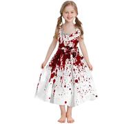Mjjsk Girls Halloween Outfits Kids Bloody Ghost Scary Fancy Dresses Novelty Birthday Party Dress Sleeveless Casual Festive Flared Dress (White,12-13 Years)
