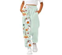 Mjjsk Girls Halloween Sweatpants Pumpkin Ghosts Fashion Joggers Elastic Waist Casual Trousers Kids Jogging Bottoms Comfort Soft Pants (Y1-1-Green,13-14 Years)