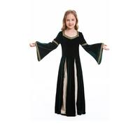 Mjjsk Girls Medieval Princess Dress Renaissance Velvet Dress Kids Halloween Fancy Outfits Irish Vintage Gown for World Book Day Week (Green,10-12 Years)