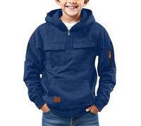 Mjjsk Hoodies for Boys Quarter Zip Pullover Tactical Sweatshirt Vintage Long Sleeve Casual Fashion Outdoor Cargo Hoodie with Pockets (Blue,12-13 Years)