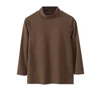 Mjjsk Kids Long Sleeve T Shirts Boys Turtle Neck Casual Comfort Undershirts Thermal Soft Pullover Childrens Striped School Tee Tops (Khaki,9-10 Years)