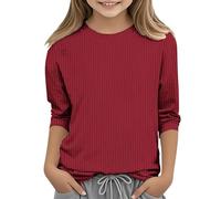 Mjjsk Kids T Shirts for Girls Plain Long Sleeve Round Neck Comfort Tshirts School Casual Classic Tee Tops Childrens Breathable T Shirt