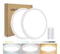 MJKOPEE 24W LED Ceiling Lights - 3000LM Ø30cm Bathroom Light with Remote Control, 3000-6500K 10%-100% Brightness Adjustable Ultra-Thin Modern Bath Ceiling Lights Lamp for Bedroom, Kitchen, 2 PCS