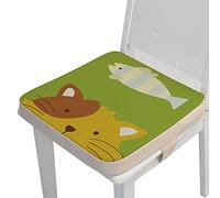 MJLOMJ Baby Booster Seat for Dining Table Cotton and Linen Non Slip Washable Baby Booster Seat Cushion 2 in 1 Removable Toddler Heighten Chair Increasing Cushion with Safety Buckle,Cat,5cm