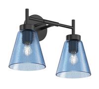 MJMLUCK 1-Light 13.97 in Modern Bathroom Wall Sconce Black Finish Vanity Light with Blue Funnel Flared Clear Glass Shade Industrial Wall Light Fixture for Kitchen Mirror Hotel E26 (B